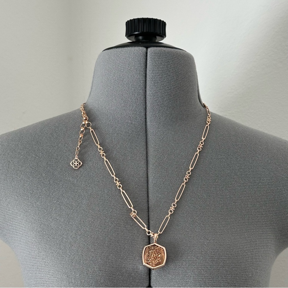Kendra Scott Rose Gold Pendant Druzy Paperclip Necklace